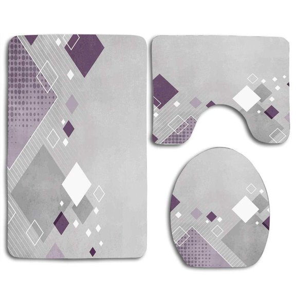 GOHAO Abstract Geometric Composition Different Colored 3 Piece Bathroom Rugs Set Bath Rug Contour Mat and Toilet Lid Cover