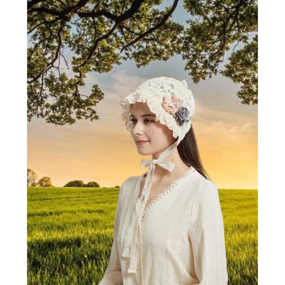 Women's Colonial Bonnet Cap Vintage Costume Accessory Lolita Hat Cute