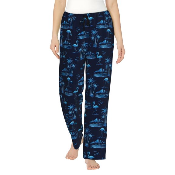 Saiise BLUE Flamingo Birds Womens Pajama Pants Stretch Comfy Lounge Pants Drawstring Sleep Bottoms with Pockets-Small