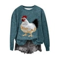 thumbnail image 4 of XPMWRP Women's Rooster Embroidery Fashion Sweatshirt Oversized Long Sleeve Fall Winter Pullover Crew Neck Loose Sweatshirts Blue L, 4 of 4
