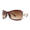 thumbnail image 2 of Classy 90s Wrap Jewel Metal Arm Luxury Designer Sunglasses Brown Gold - Brown, 2 of 4