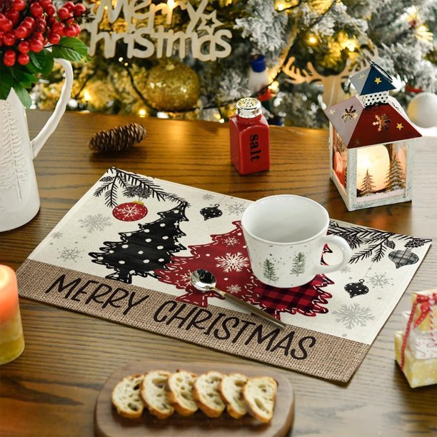 Manteles individuales navideños de invierno con copos de nieve de 30 x 45 cm | Manteles de poliéster para mesas festivas | Decoración duradera y resistente a las arrugas para el comedor | Ideal para