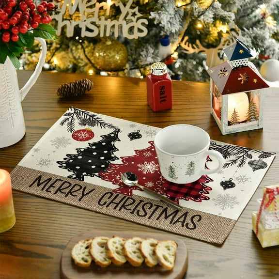 YIKA Winter Christmas Tree Snowflake Placemats 12x18 Inch Christmas Holiday Table Mats For Party Kitchen Dining Room Decoration Christmas Decoration A