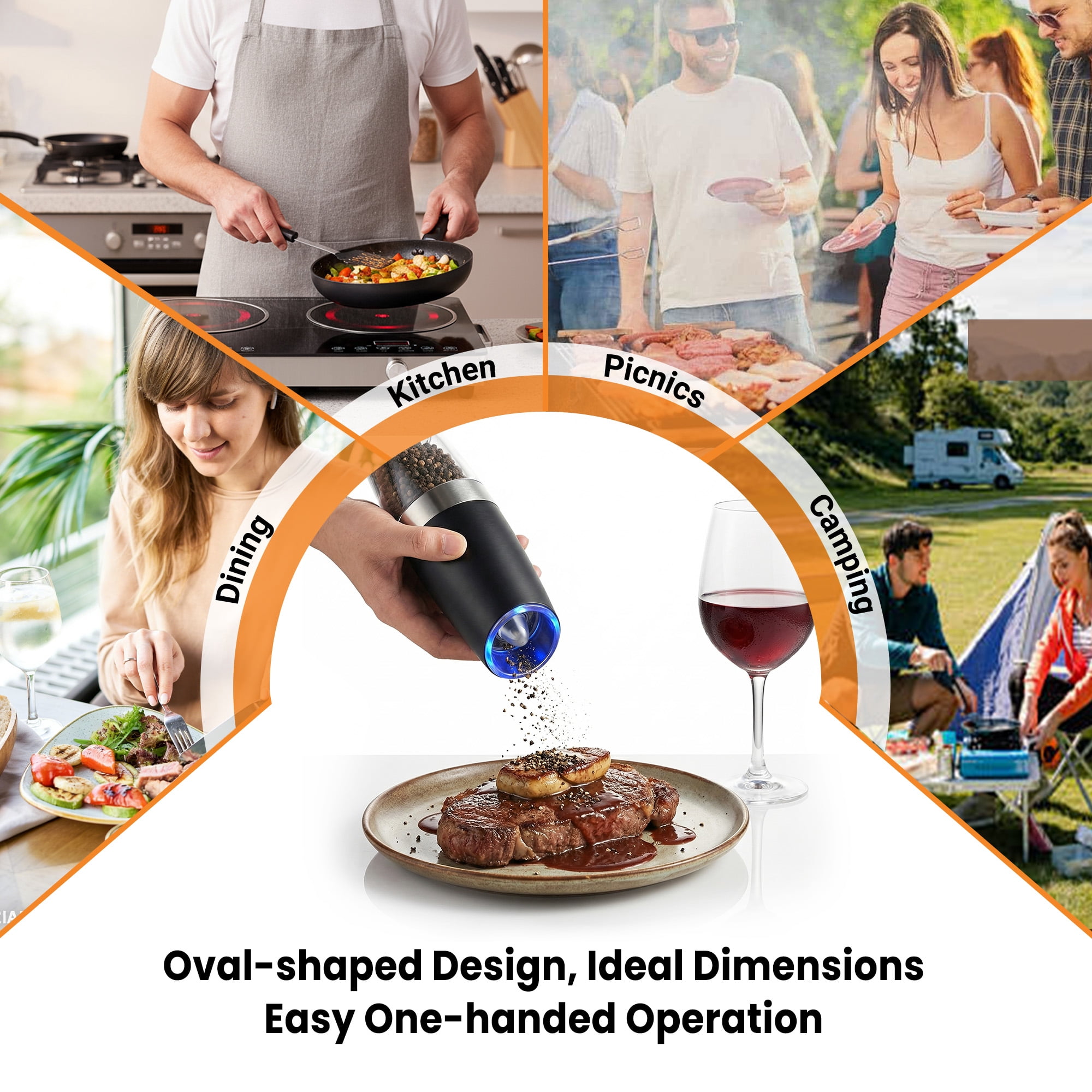 DAYBETTER Salt and Pepper Grinder Set, USB Rechargeable Electric Salt and Pepper Grinder Set, Adjustable Coarseness Mill Grinders, for Kitchen, Dining & Camping