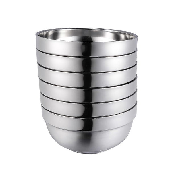 6pcs 13cm Double Layer Stainless Steel Bowls Anti-Hot Insulated Child Soup Bowl Family Dinnerware Rice Holder