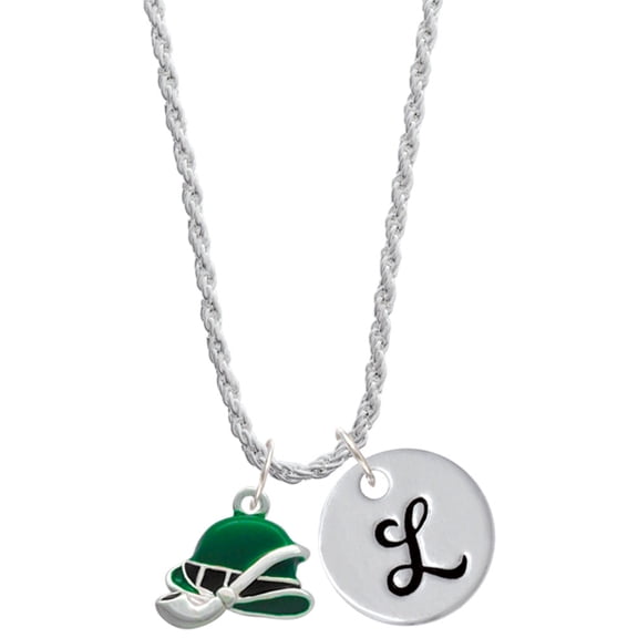 Delight Jewelry Silvertone Derby Hat with Pipe Silvertone Script Initial Disc - L - Charm Necklace, 20" 3"
