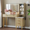 thumbnail image 3 of Ataucjin Fluted Makeup Vanity Desk with 36" HD Lighted Mirror, 48" Big Modern Vanity Desk with Mirror and Lights, Dressing Table with 5 Drawers & Shelves, Glass Top for Bedroom, 3 of 6