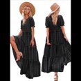 thumbnail image 3 of Vestidos Florales Bohemios Informales de Verano para Mujer, Vestido Maxi de Corta Abullonada con Bolsillos. Negro M, 3 of 7