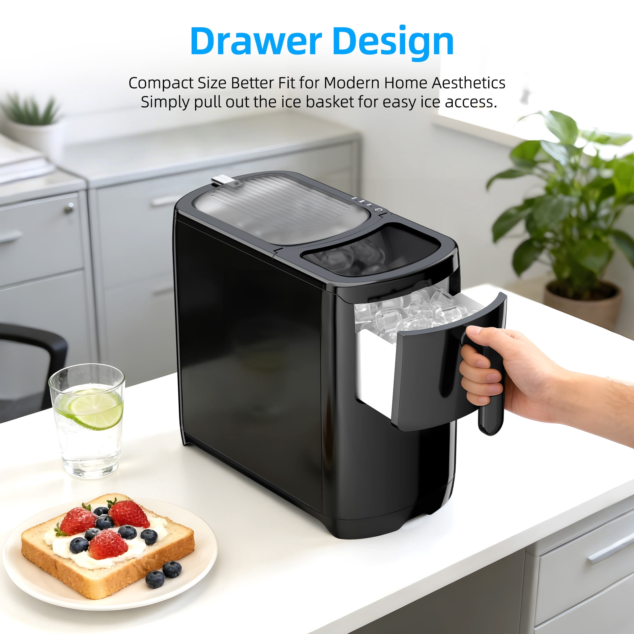 Auseo 18 lbs/24H Countertop Ice Maker Machine,  6 Bullet-Shaped Ice in 6 Min, Auto-Cleaning, Black