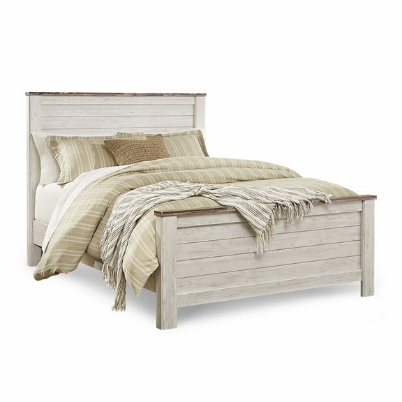 Bowery Hill Queen Size Panel Bed in Wood in White - Easy Assembly