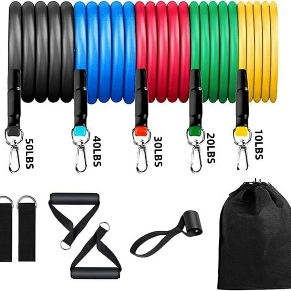11 PCS Resistance Band Set, Workout Bands with Handles for Men and Women Fitness, Exercise Bands, Yoga, Pilates, Physical Therapy, Door Anchor, Ankle Straps, Carry Bag, Home Workout Set