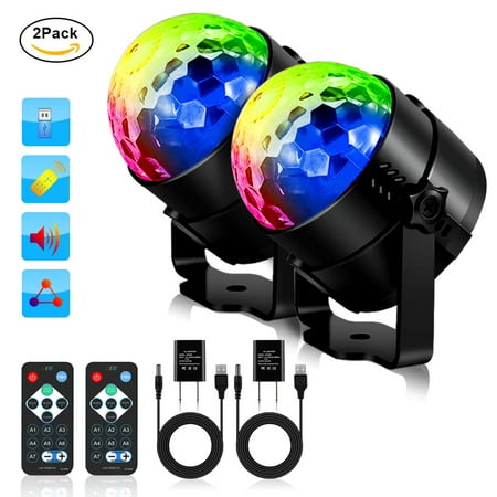 SOLMORE 2-Pack Disco Ball Party Lights LED Strobe Light Disco Lights 7Colors Sound Activated DJ Lights Stage Lights with Remote for Gift Kids Birthday Wedding Home Karaoke