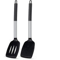 Pack of 2 Silicone Solid Turner, Non Stick Slotted Kitchen Spatulas, High Heat Resistant BPA Free Cooking Utensils, Ideal Cookware for Fish, Eggs, Pancakes(Black)