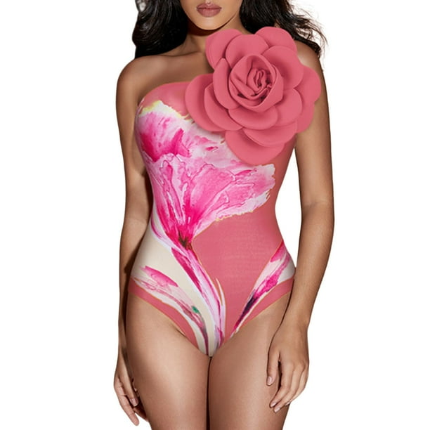 Gibobby Trajes de Baño para Mujer Traje de baño de 1 pieza para mujer+1 pieza para cubrir traje de baño de dos piezas con estampado vintage Monokini Biki(Rosa,CH)