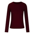 thumbnail image 4 of Idoravan Womens T Shirts Long Sleeve Crew Neck Basic Tee Women's Fall Fashion Long Sleeve Stretch Slim Fitted Ribbed T-Shirt Blouse Solid Basic Tops Wine XL, 4 of 5