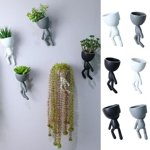 Cheers.US 1 Set Hanging Flower Pot Ceramic Plant Pot Human Shaped Planter Plant Container Desktop Decoration for Home Office Room