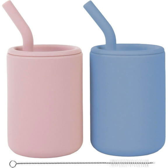 WeeSprout Silicone Baby Cups With Straws and Lids, 4 oz, Set of 2