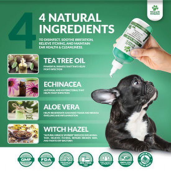 Doggie Dailies Pet Ear Cleaner Tea Tree Oil Witch Hazel and Soothing Aloe Vet Formulated Ear Cleaner for Dogs Gently Removes Wax and Debris