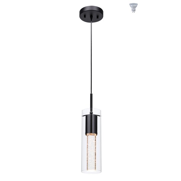 XiNBEi Lighting Pendant Lighting, 1 Light Mini Hanging Kitchen Island Pendant Light with LED Bulb & Bubble Crystal Black Finish