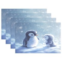 Ryvnso Placemats Set of 4 Cute Penguin Winter Dining Mats Heat-Resistant Non-Slip Washable Table Mat