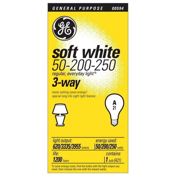 GE Soft White 3-Way 50/200/250W A21 1pk