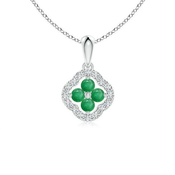 ANGARA Natural Diamond Framed Emerald Clover Pendant in 14K White Gold for Women (Size-2mm) | May Birthstone, Birthday, Anniversary, Jewelry Gift for Women | Natural Emerald Necklace
