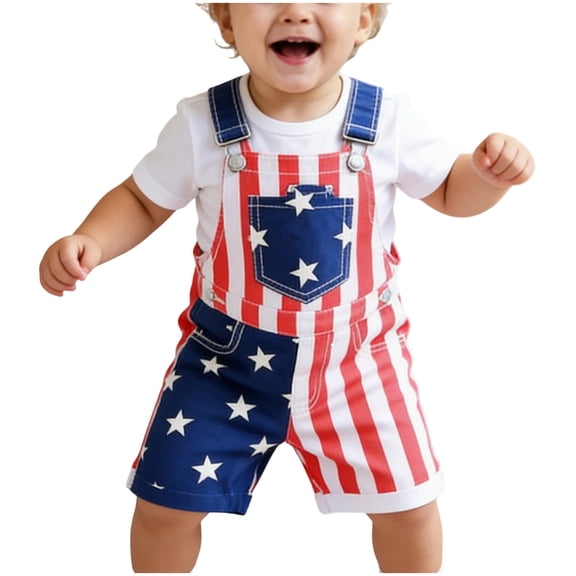 Odeerbi Toddler Boys Girls American Flag Bib Overall Shorts Independence Day Star Stripe Print Patriotic Jumpsuit with Pockets