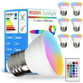 thumbnail image 2 of Rosnek 6Pack LED Light Bulbs, E26 E27 RGB Warm White Remote Control Color Changing Dimmable 16 Colors LED Spot Light Bulb, 2 of 6