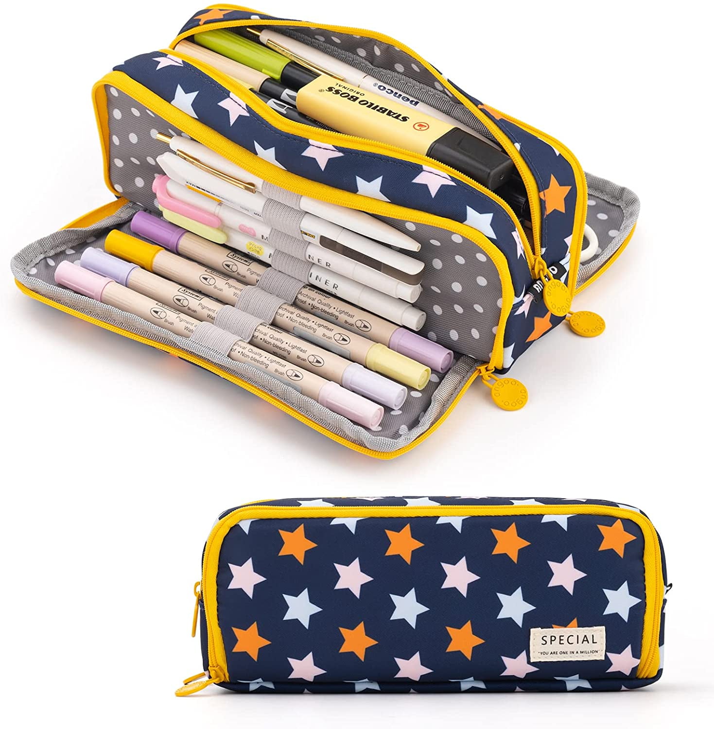 Stationery Box Large Pencil Case Big Capacity 3 Compartments Canvas Pencil  Pouch for Teen Boys Girls School Students 