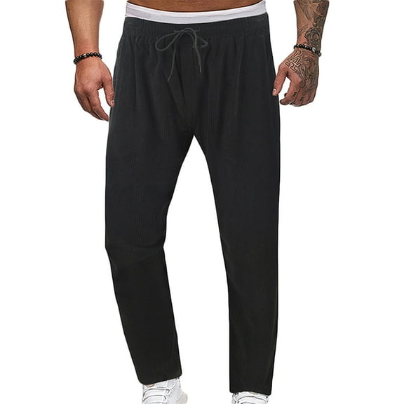 Herrnalise Men's Fashion Corduroy Pants - Elastic Waist Drawstring Joggers with Pockets Valentine's Day For Him S-2XL