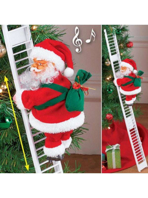 Animated Musical Santa Claus Climbing Ladder Up Tree Christmas Decoration 