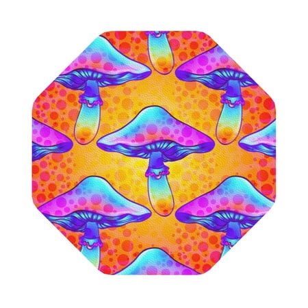 

Qekee Magic Mushrooms Print PU Leather Absorbent Coasters Leather Coasters Set for Cups Drinks 4 Coasters 6 Pcs for Coffee Bar Home Decor Octagon
