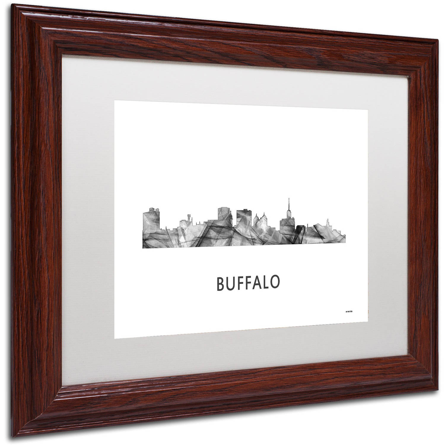 Trademark Fine Art 'Buffalo New York Skyline WB-BW' Canvas Art by Marlene Watson, White Matte, Wood Frame