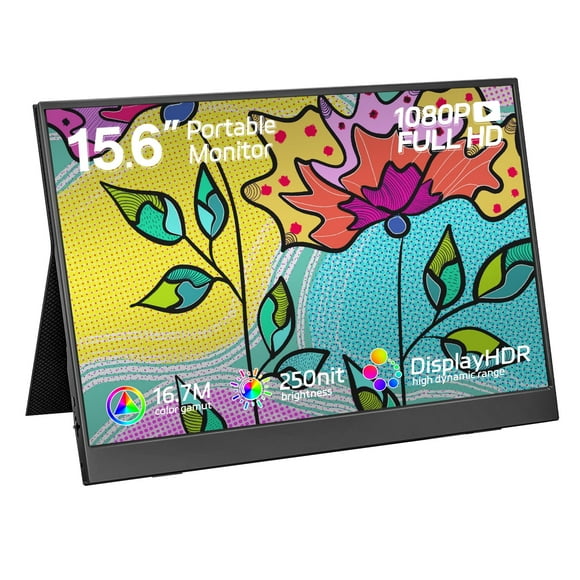 Portable Monitor 15.6" Ultra Slim 1080P FHD 100% sRGB Display IPS Monitor Plug&Play Second External Monitor for Laptop PC Phone Mac Xbox PS5