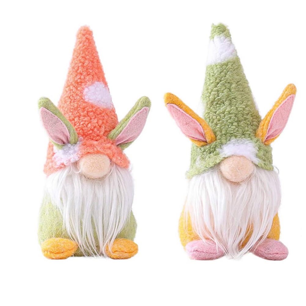 Kepooman 2 Pcs Kids 9" Handmade Plush Bunny Gnome Doll for Decor Gifts, Pink + Green
