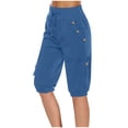 thumbnail image 2 of Lenpel Women's Bermuda Shorts Elastic High Waisted Drawstring Tapered Mid Length Cargo Shorts Summer Casual Shorts with Pockets, 2 of 6