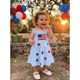 thumbnail image 6 of Loicainy Baby Toddler Girl 4th of July Dresses 6 12 18 24 Months 2T 3T 4T Striped Flag Star Tie Shoulder A-line Smocked Dress for Summer, 6 of 9