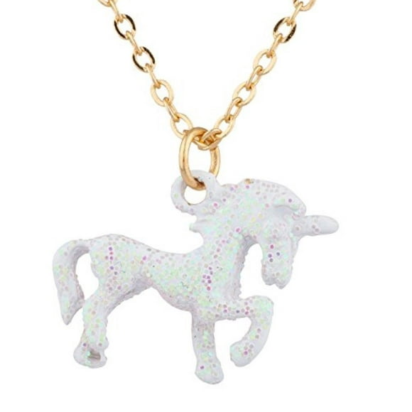 LUX ACCESSORIES Gold Tone White Glitter Unicorn Novelty Charm Pendant Necklace