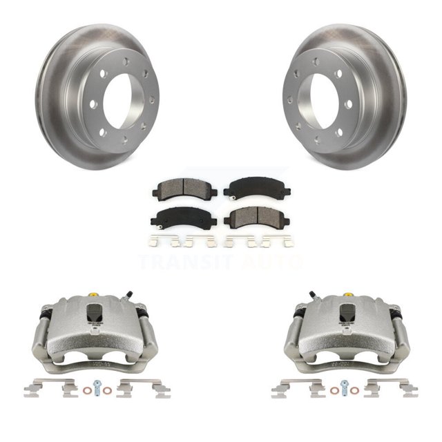 Transit Auto Rear Disc Brake Caliper Coated Rotors and Semi-Metallic Pads Kit for Car GMC Chevrolet Savana 3500 2500 Express KCG-100013S