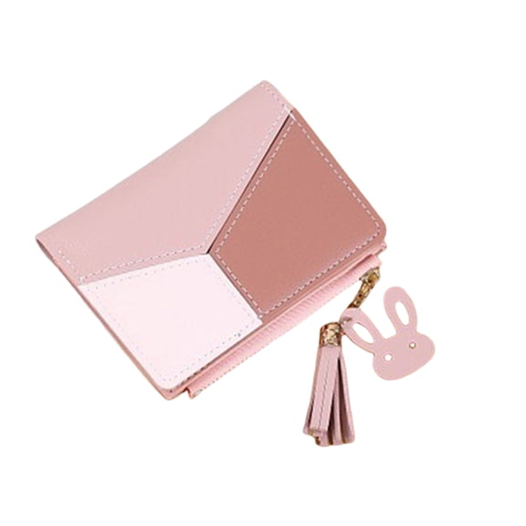 bestolf Color Block Women Wallet Slim Card Holder Wallet Bifold Mini Wallet with ID Window Zipper Coin Pocket for Work Daily Use (Pink )