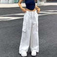 thumbnail image 5 of ManxiVoo Women's Drawstring High Waist Wide Leg Trousers Elastic Band Casual Loose Fit Lounge Dance Pants L Size White, 5 of 5