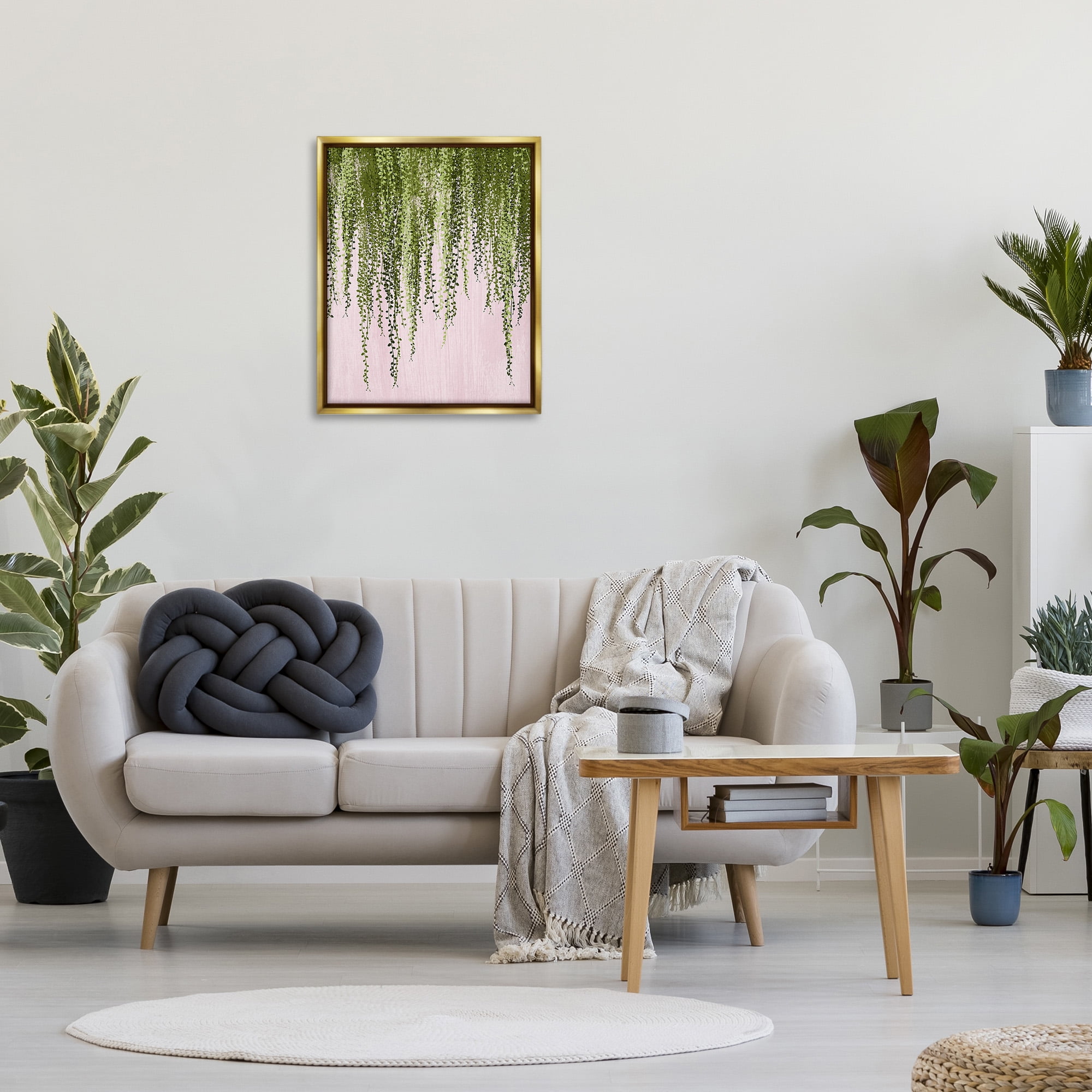 Stupell Industries Hanging Ivy on Pink Botanical & Floral Painting Gold Floater Framed Canvas Art Print Wall Art, 25 x 31