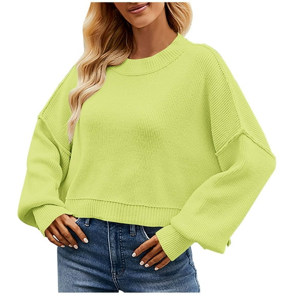 Lindreshi Sweaters for Women Fall Fashion Women Fashion Casual Color Retro Knitting Long Sleeve Round Neck Sweater