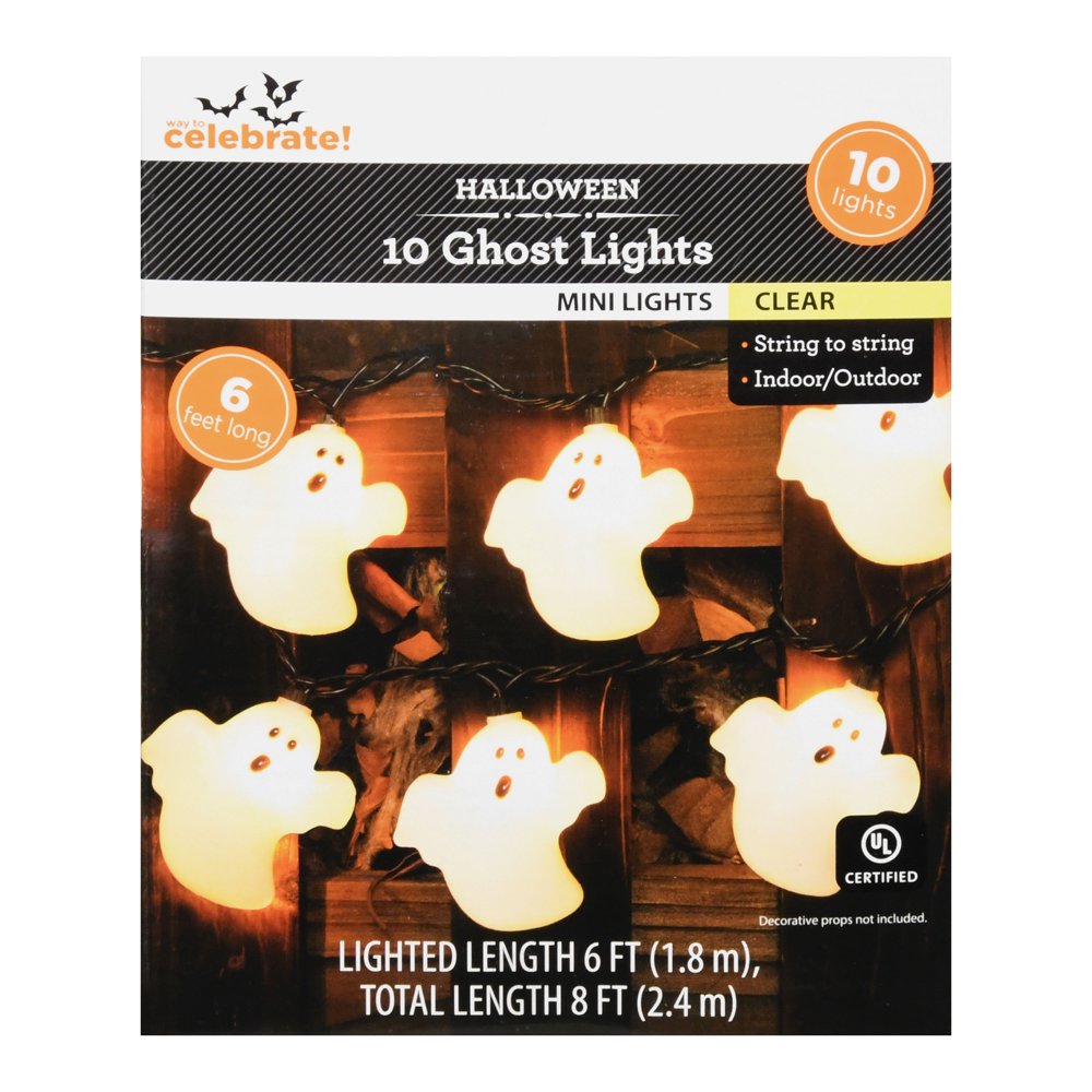 Way To Celebrate Halloween Ghost Lights, 10 Lights, 8'