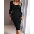 thumbnail image 3 of Women 2025 Summer Ribbed Short Sleeve Bodycon Maxi Dress Side Slit Knit Square Neck Long Sundress Black L, 3 of 7
