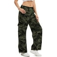 thumbnail image 5 of Camo Pants Women High Waisted Wide Leg Casual Camoflage Cargo Pants Baggy Elastic Waist Straight Jeans Trousers, 5 of 10