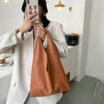 thumbnail image 2 of Pure Color Handbag Tote Women PU Big Capacity Shopping Shoulder Bag (Brown), 2 of 8