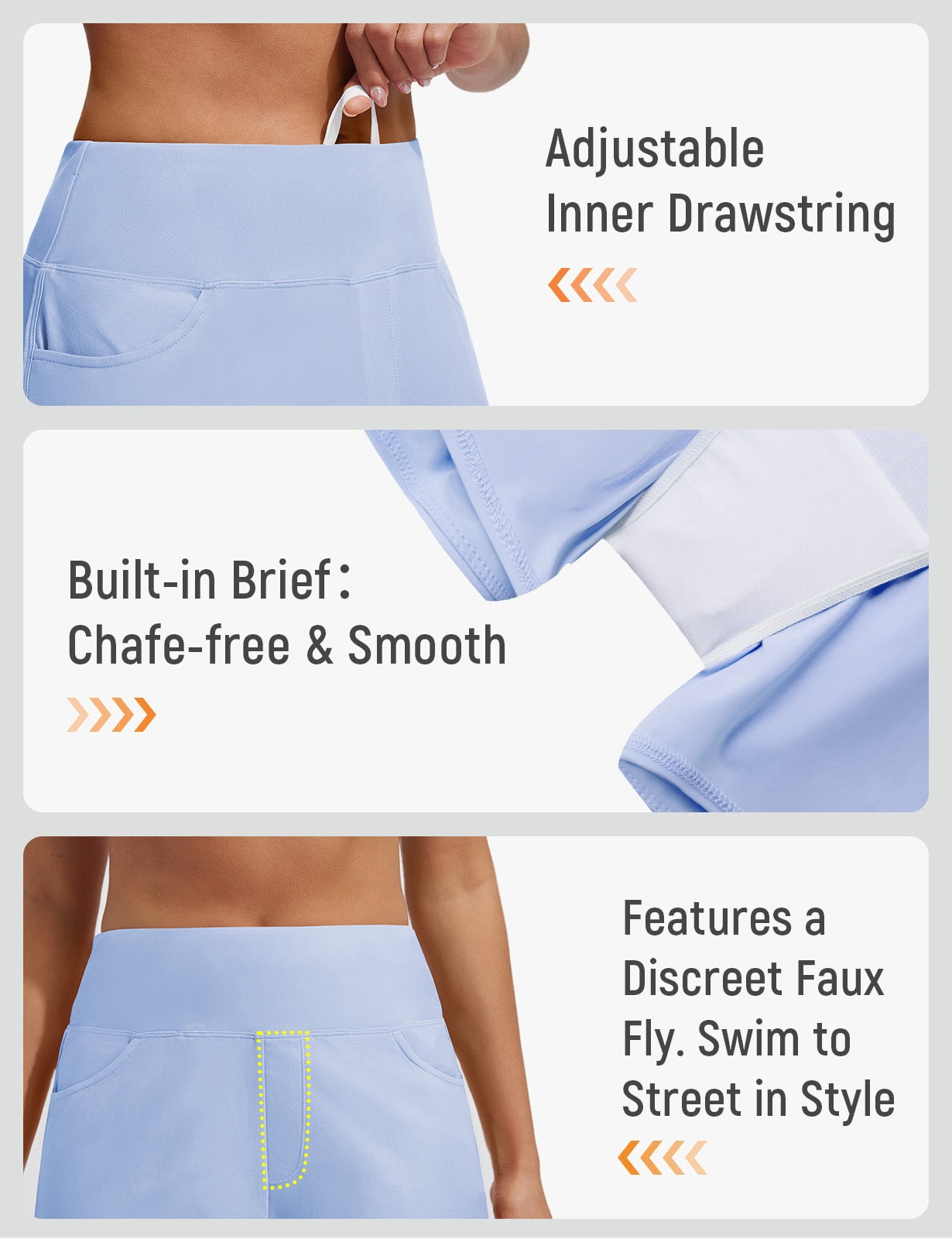 baleaf Women's 3" Swim Shorts High Waisted Board Shorts Quick Dry Bathing Suit Swimsuit Tankini Bottoms with Velcro-sealed Pockets UPF50+ Light Blue XS