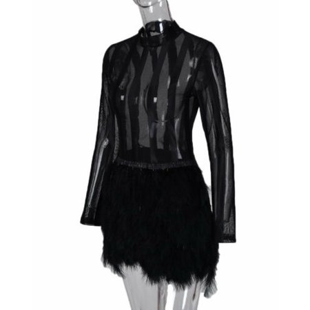 mesh gown with fur