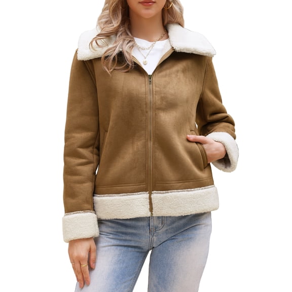 DARING DIVA Women's Faux Suede Faux Fur Shearing Lined Outerwear Jacket XS Brown